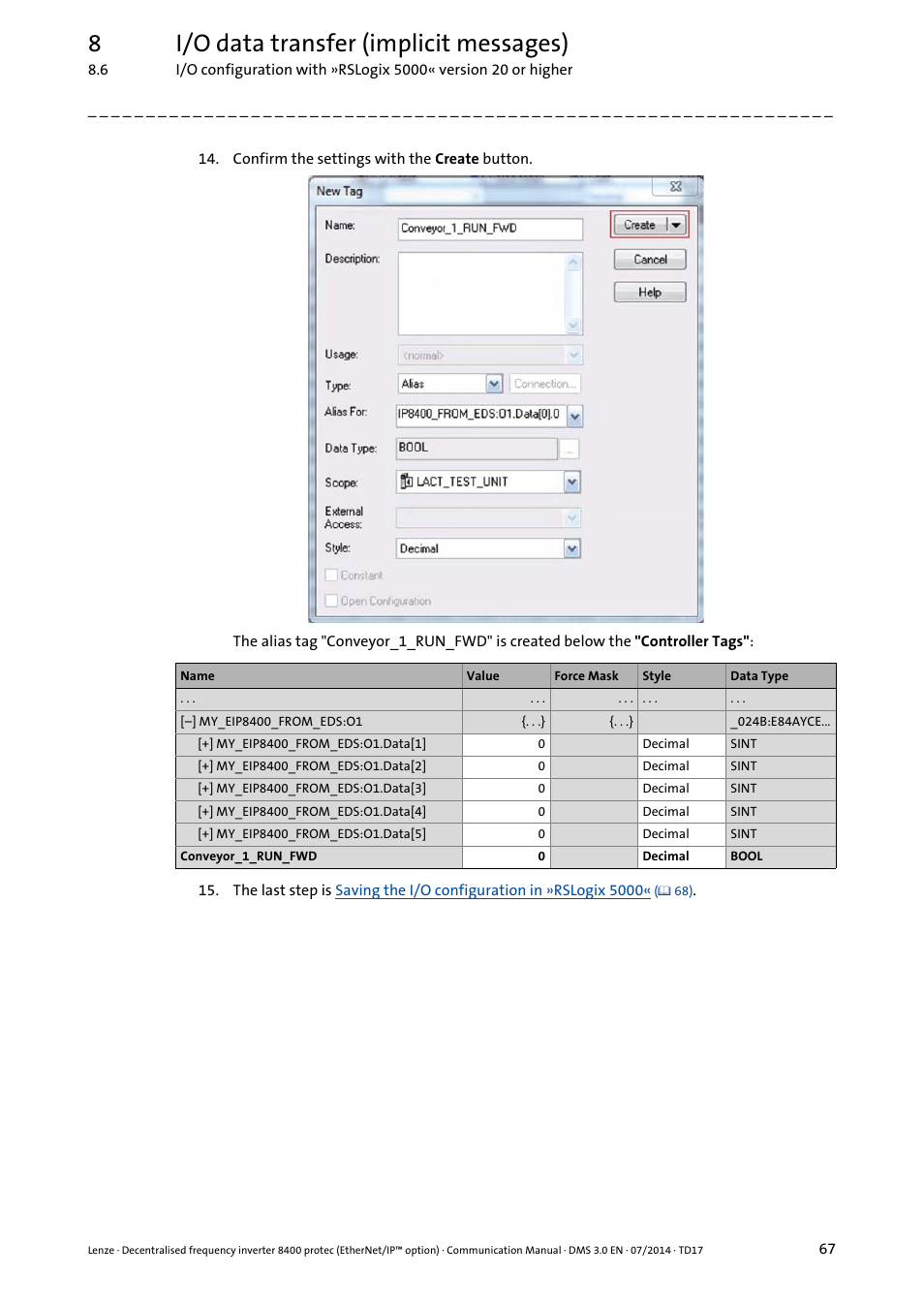 8i/o data transfer (implicit messages) | Lenze E84Dxxxx User Manual | Page 67 / 147