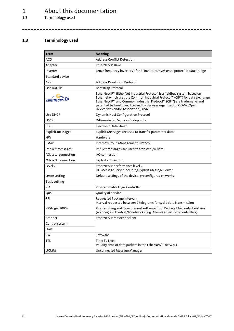 3 terminology used, Terminology used, 1about this documentation | Lenze E84Dxxxx User Manual | Page 8 / 147