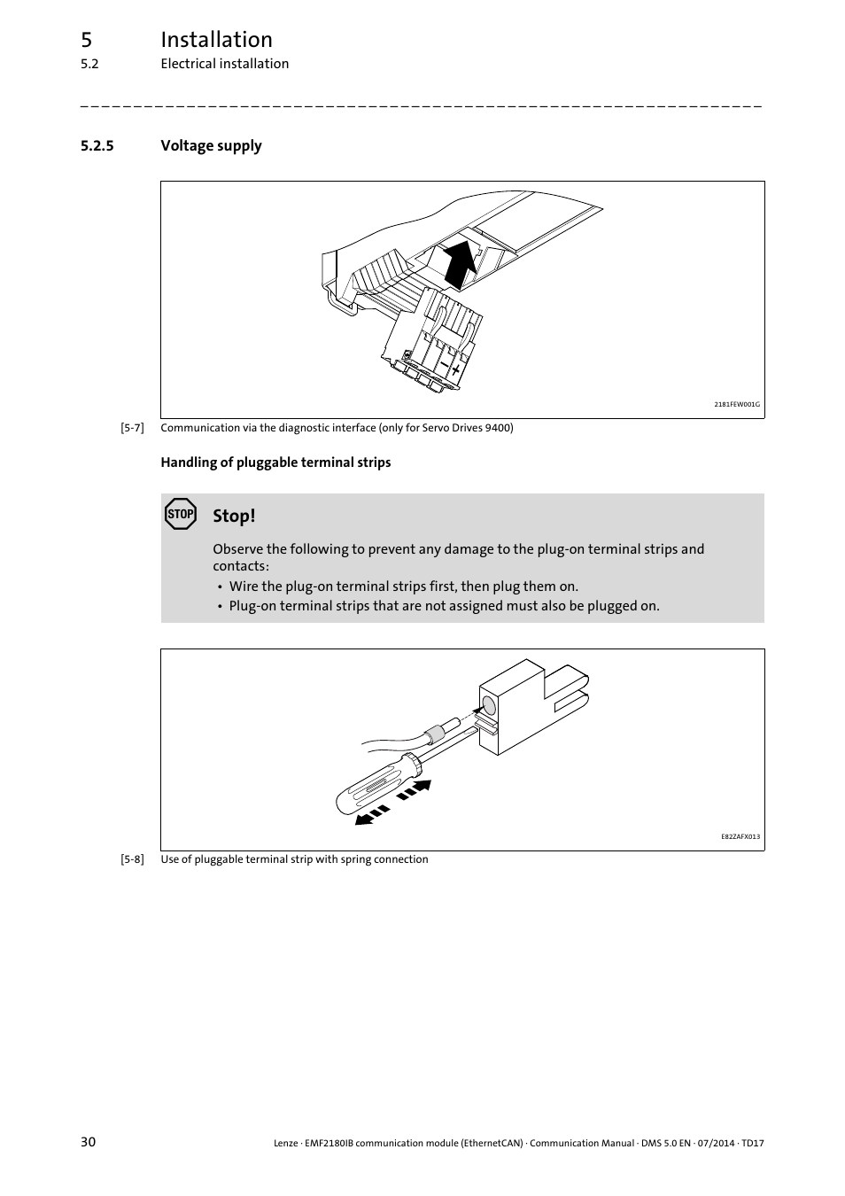 5 voltage supply, Voltage supply, Voltage supply ( 30) | 5installation | Lenze EMF2180IB User Manual | Page 30 / 71