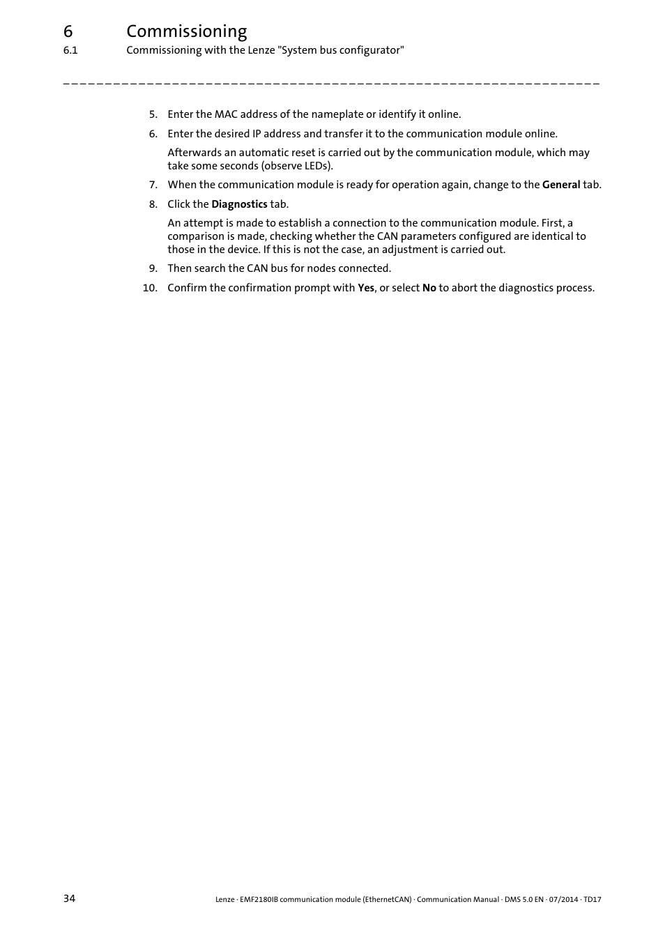 6commissioning | Lenze EMF2180IB User Manual | Page 34 / 71