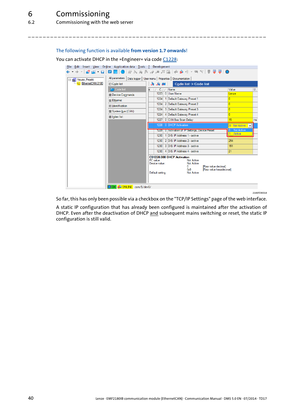 6commissioning | Lenze EMF2180IB User Manual | Page 40 / 71