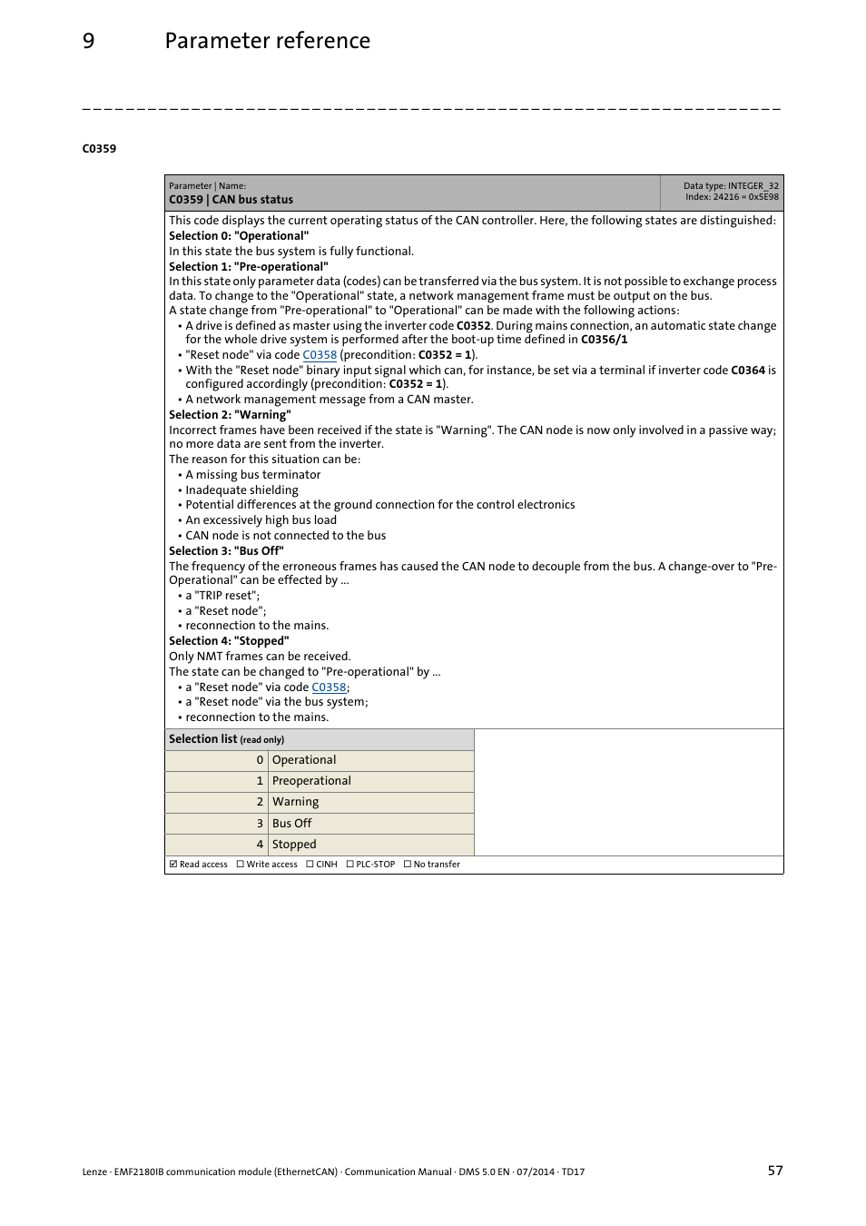 9parameter reference | Lenze EMF2180IB User Manual | Page 57 / 71