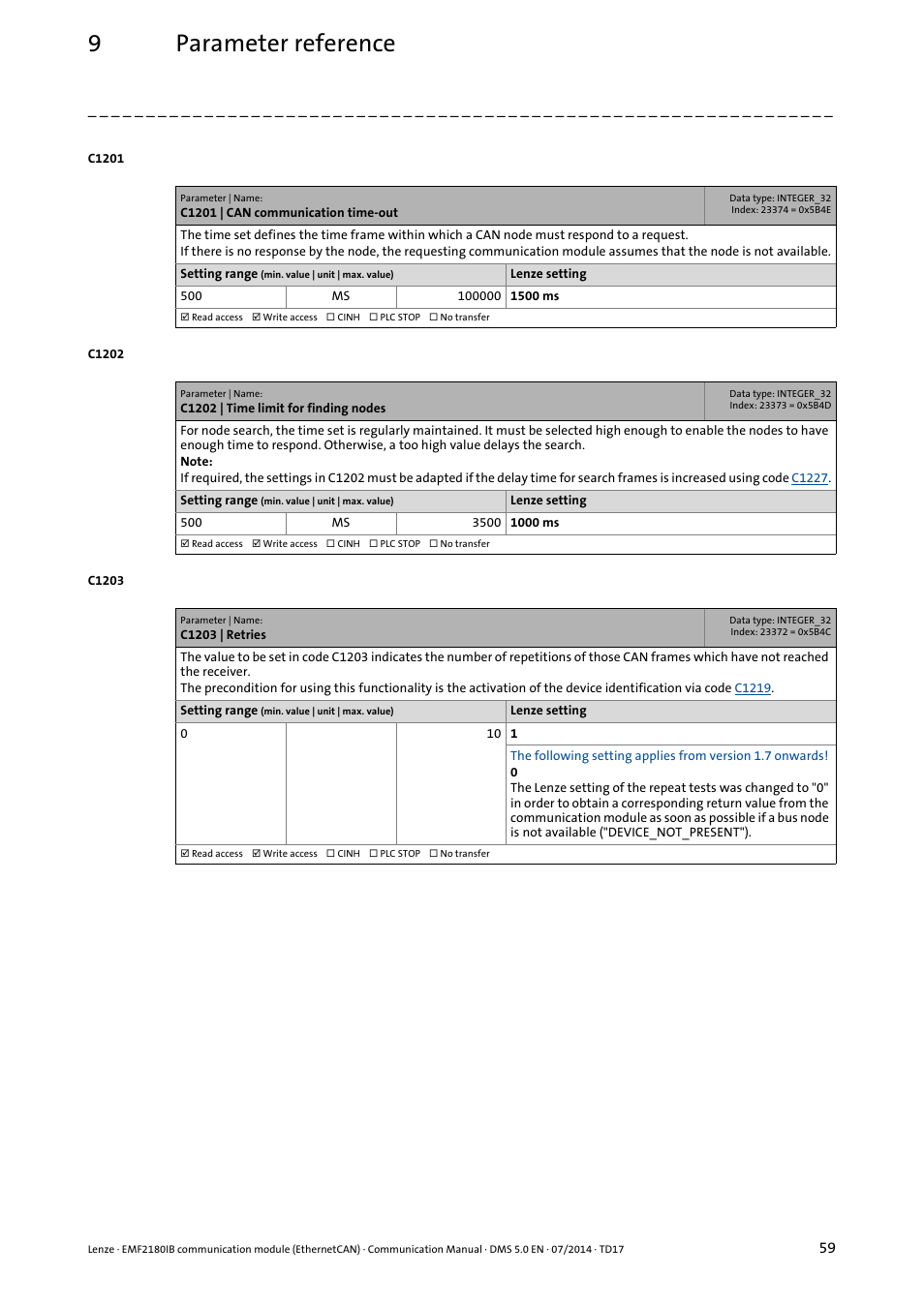 9parameter reference | Lenze EMF2180IB User Manual | Page 59 / 71