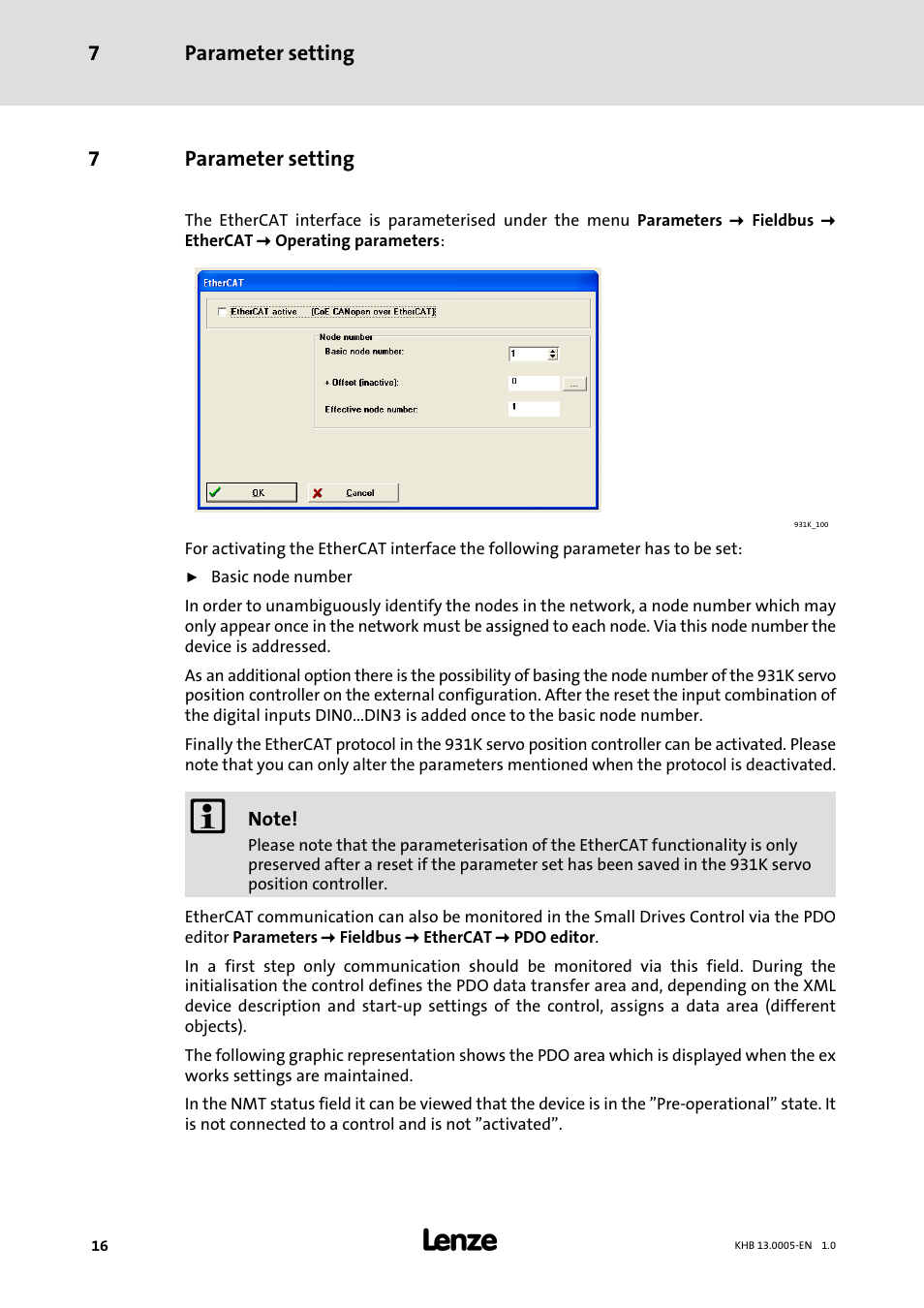 7 parameter setting, Parameter setting | Lenze 931K User Manual | Page 16 / 43