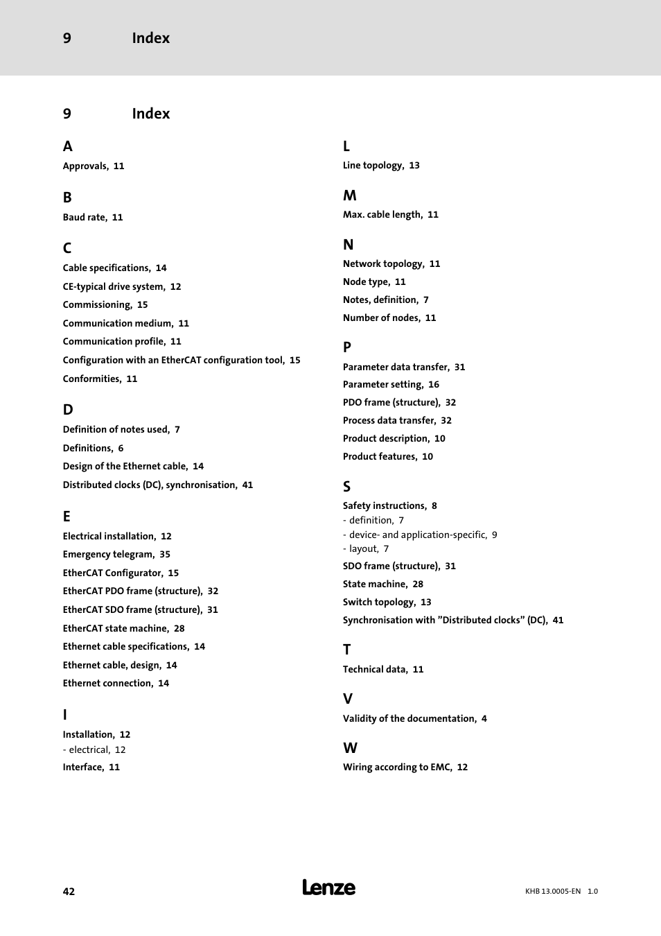9 index, Index, Index 9 | 9index a | Lenze 931K User Manual | Page 42 / 43
