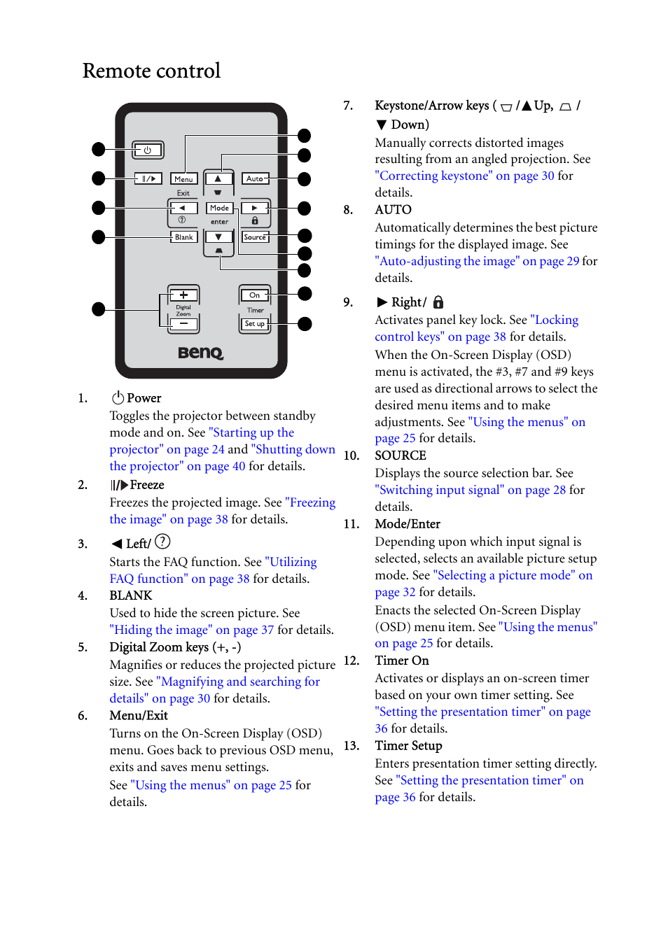 Remote control | BenQ MP522 ST User Manual | Page 11 / 62
