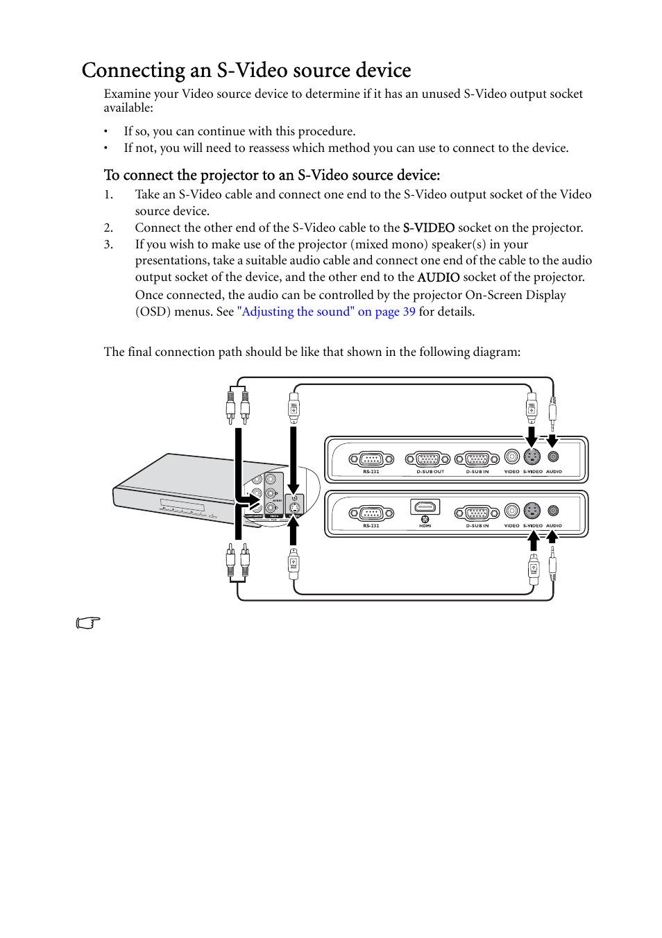 Connecting an s-video source device | BenQ MP522 ST User Manual | Page 22 / 62