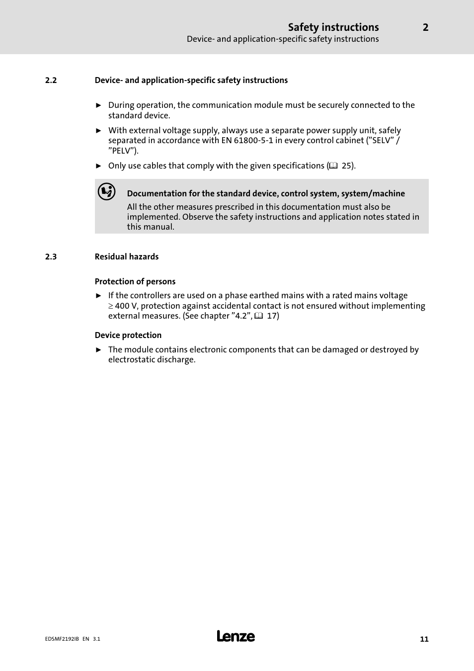 3 residual hazards, Residual hazards | Lenze EMF2192IB User Manual | Page 11 / 64