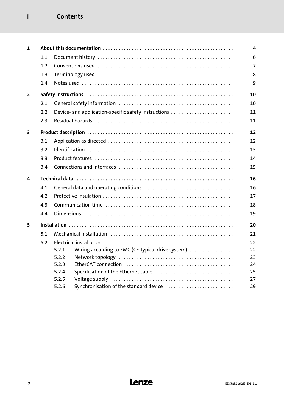 Lenze EMF2192IB User Manual | Page 2 / 64