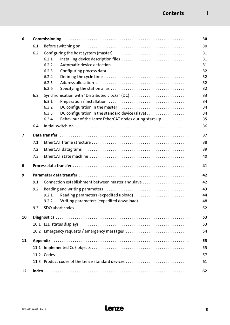 Contents i | Lenze EMF2192IB User Manual | Page 3 / 64