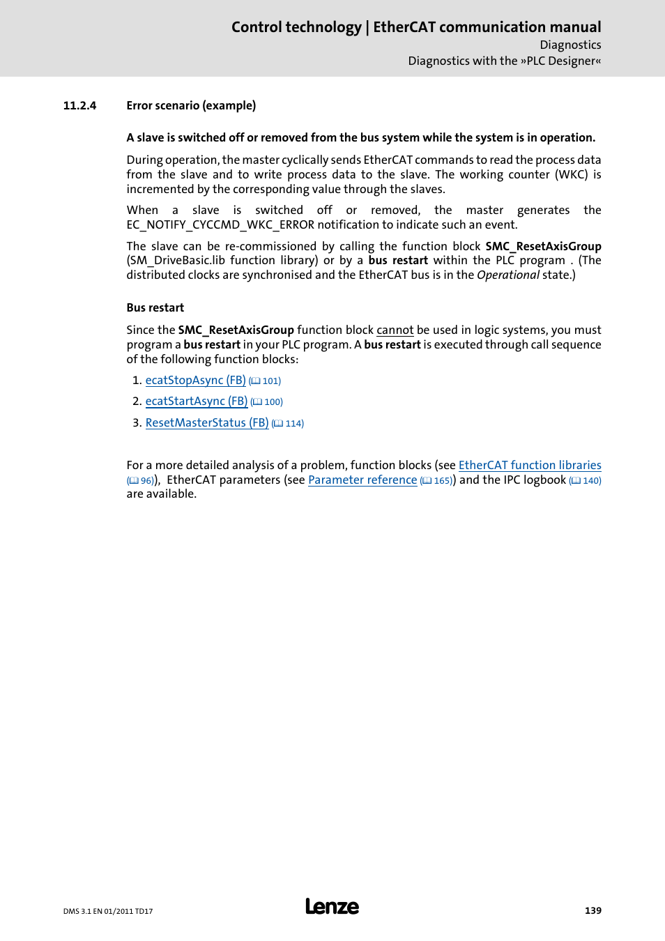 4 error scenario (example), Error scenario (example), Control technology | ethercat communication manual | Lenze EtherCAT control technology User Manual | Page 139 / 204