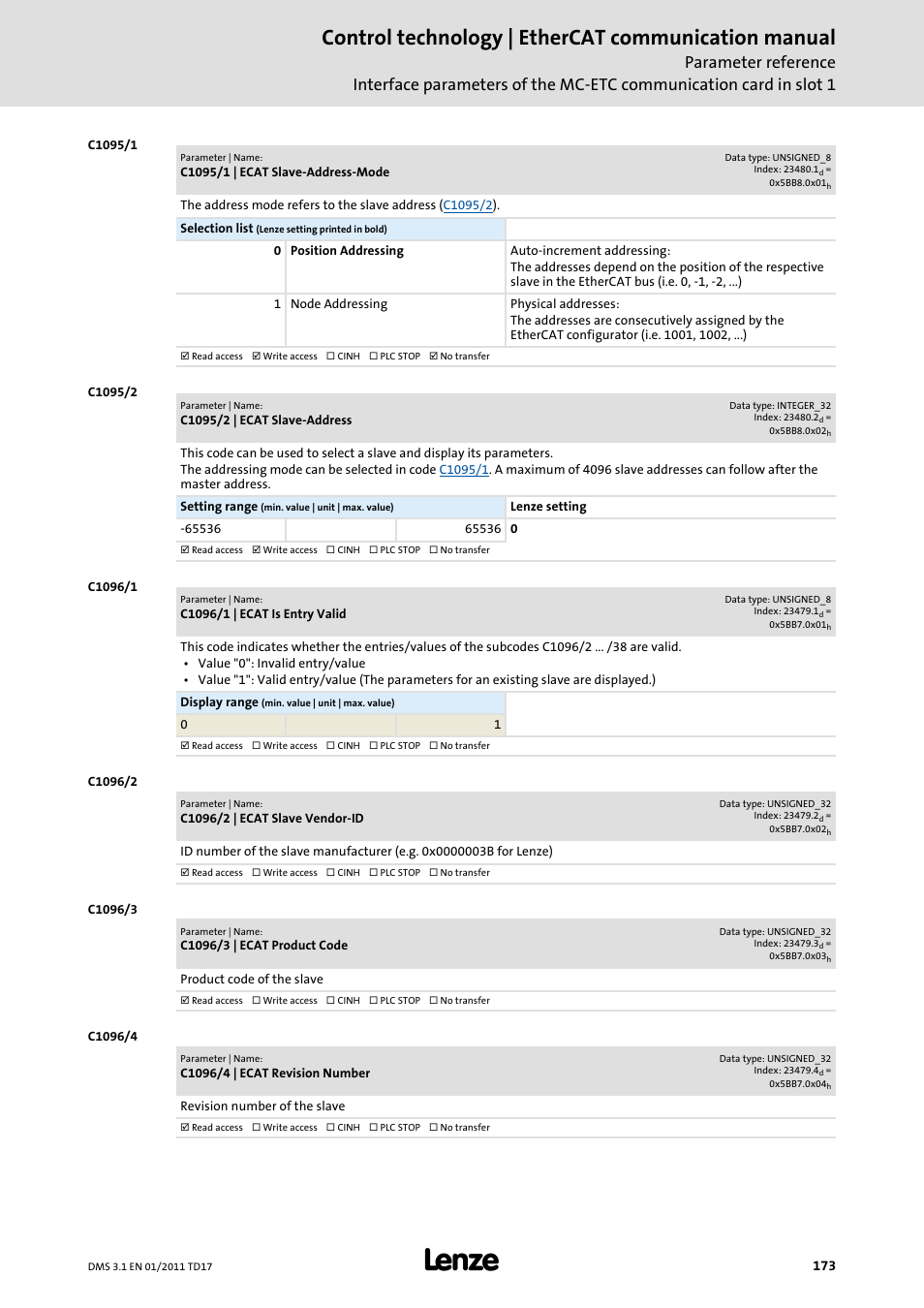 Control technology | ethercat communication manual | Lenze EtherCAT control technology User Manual | Page 173 / 204