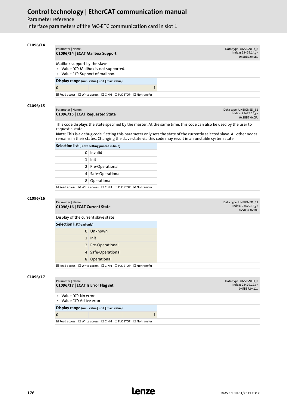 Control technology | ethercat communication manual | Lenze EtherCAT control technology User Manual | Page 176 / 204