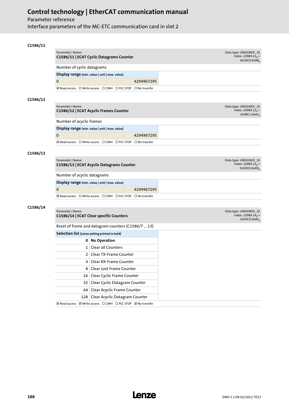 Control technology | ethercat communication manual | Lenze EtherCAT control technology User Manual | Page 188 / 204
