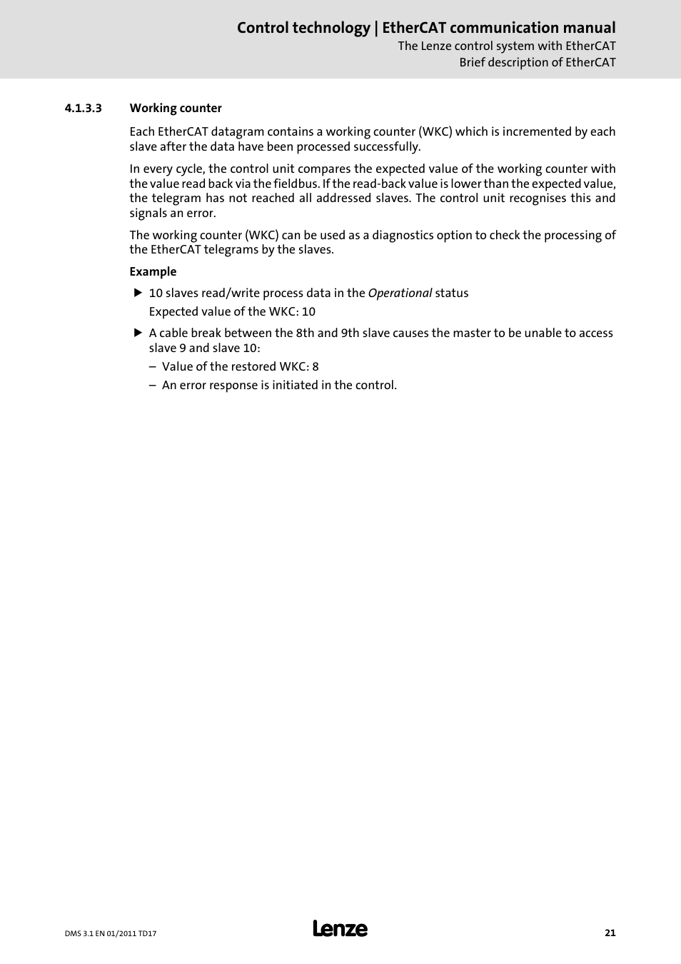 3 working counter | Lenze EtherCAT control technology User Manual | Page 21 / 204