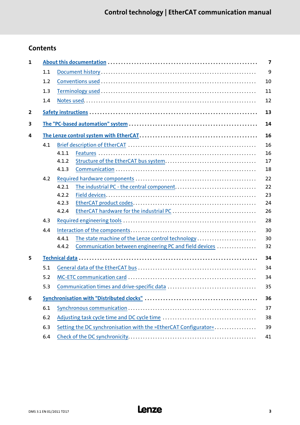 Lenze EtherCAT control technology User Manual | Page 3 / 204