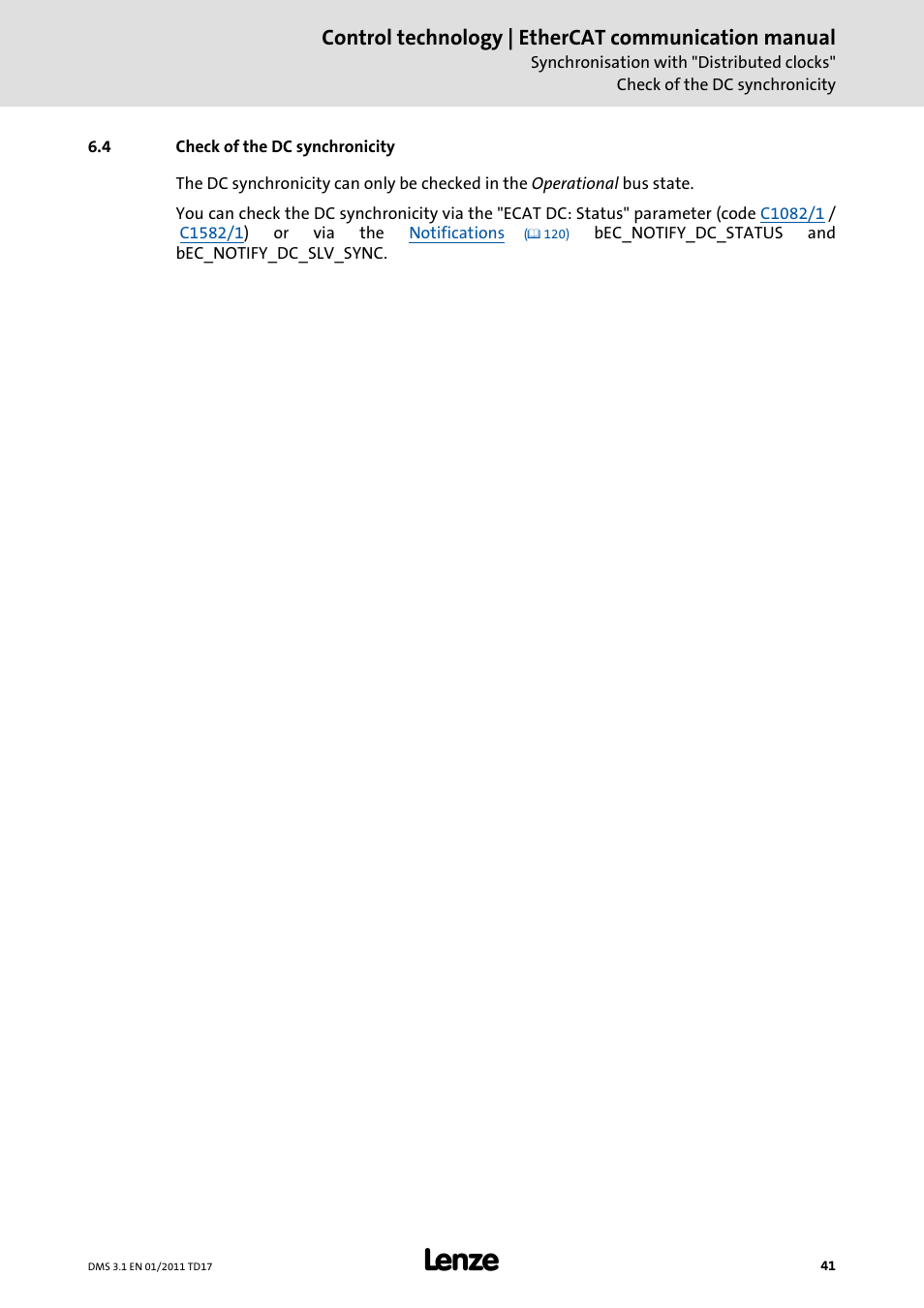 4 check of the dc synchronicity, Check of the dc synchronicity | Lenze EtherCAT control technology User Manual | Page 41 / 204