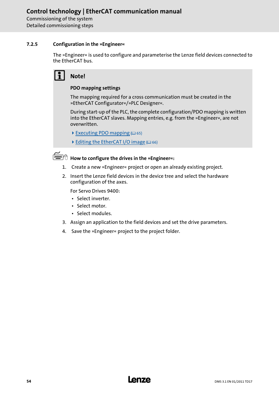 5 configuration in the »engineer, Configuration in the »engineer | Lenze EtherCAT control technology User Manual | Page 54 / 204