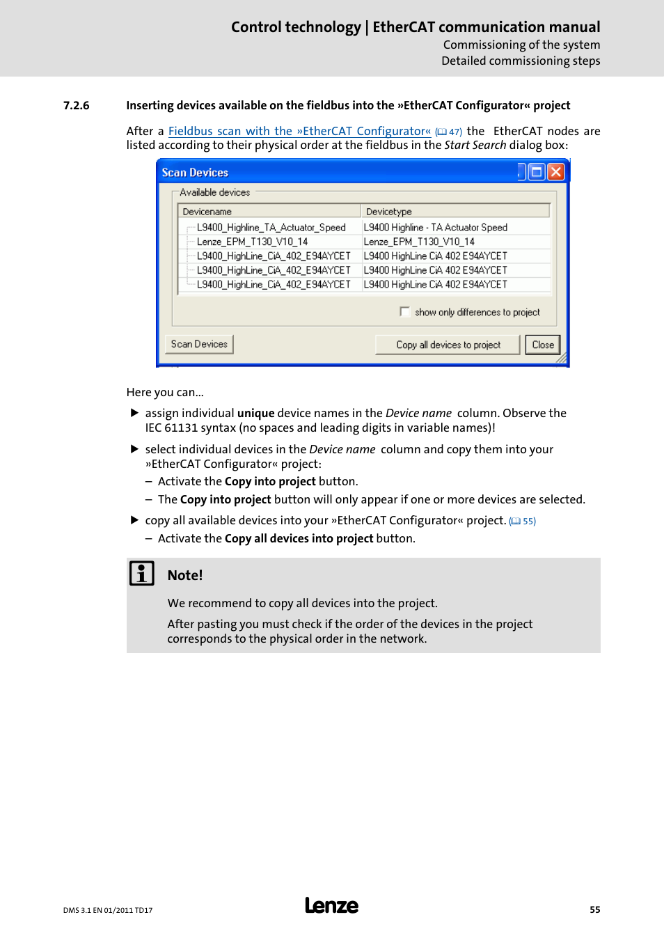 Project, Configurator« project ( 55) | Lenze EtherCAT control technology User Manual | Page 55 / 204