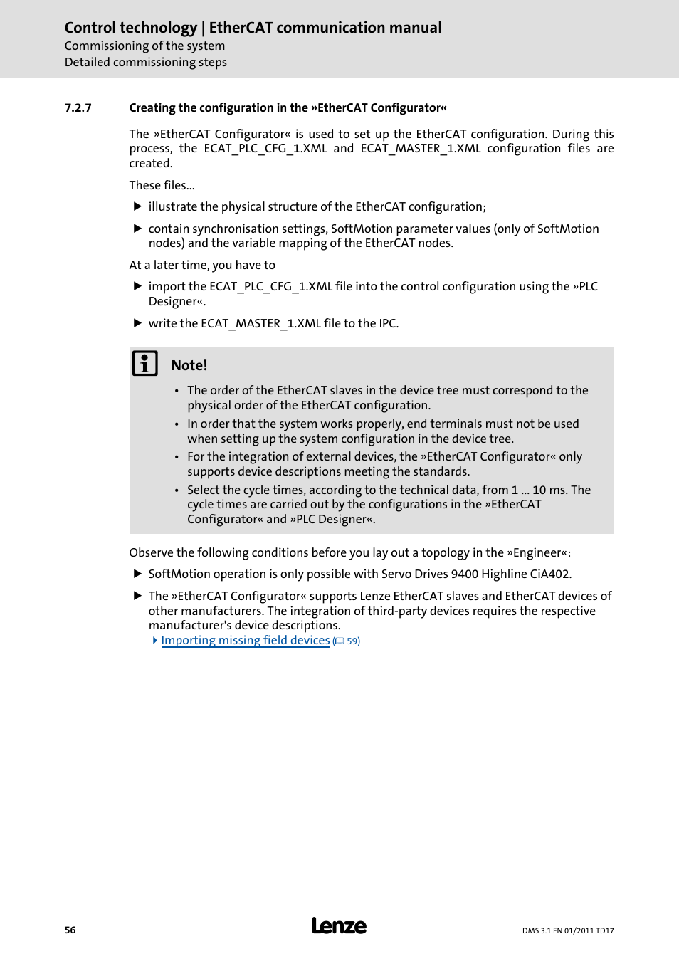Control technology | ethercat communication manual | Lenze EtherCAT control technology User Manual | Page 56 / 204