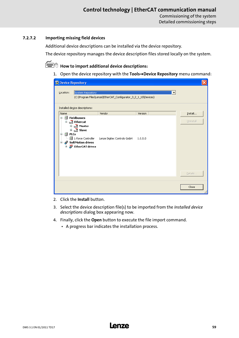 2 importing missing field devices, Importing missing field devices | Lenze EtherCAT control technology User Manual | Page 59 / 204