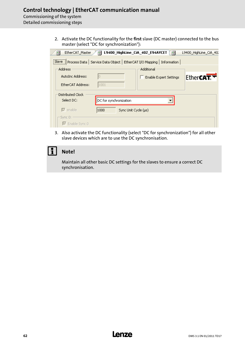 Lenze EtherCAT control technology User Manual | Page 62 / 204