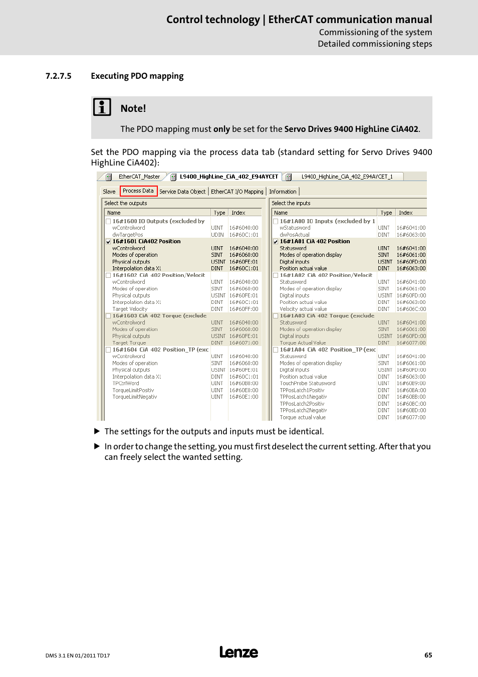 5 executing pdo mapping, Executing pdo mapping | Lenze EtherCAT control technology User Manual | Page 65 / 204