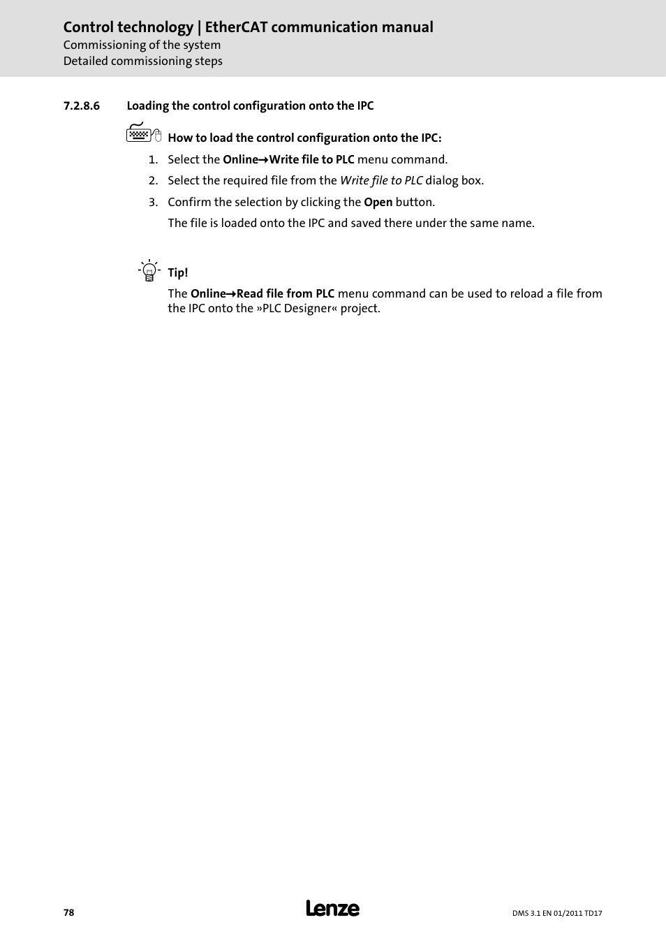 6 loading the control configuration onto the ipc | Lenze EtherCAT control technology User Manual | Page 78 / 204