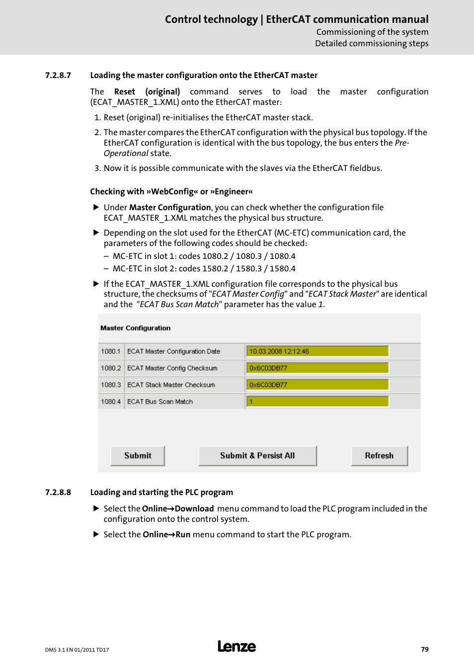 8 loading and starting the plc program, Loading and starting the plc program ( 79), Control technology | ethercat communication manual | Lenze EtherCAT control technology User Manual | Page 79 / 204