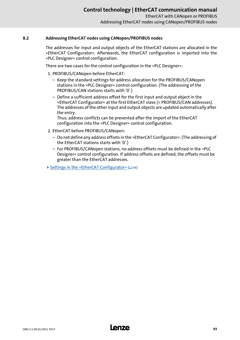 Control technology | ethercat communication manual | Lenze EtherCAT control technology User Manual | Page 93 / 204
