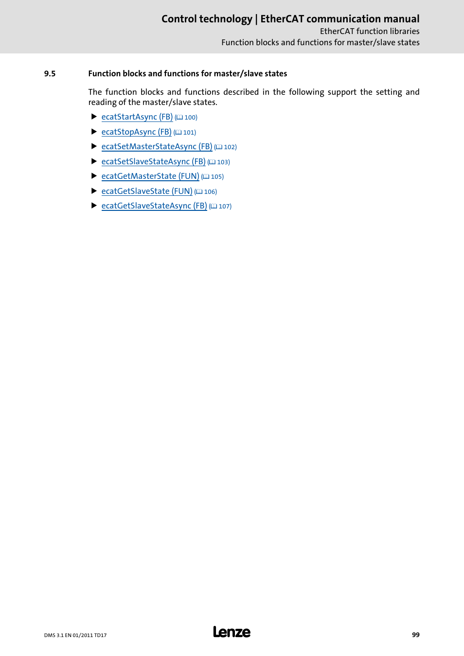 Control technology | ethercat communication manual | Lenze EtherCAT control technology User Manual | Page 99 / 204