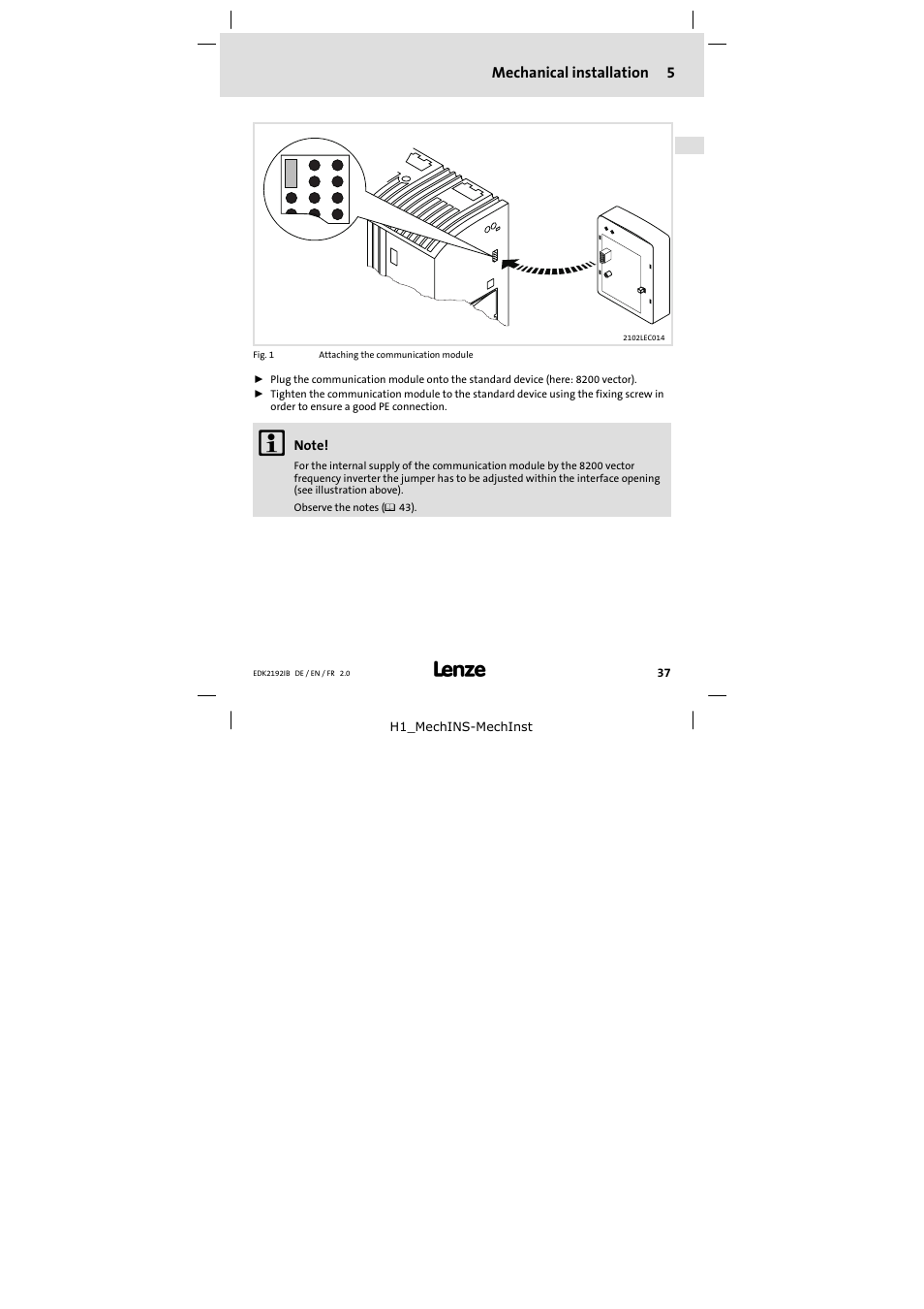 5 mechanical installation, Mechanical installation, Mechanical installation 5 | Lenze EMF2192IB User Manual | Page 37 / 70