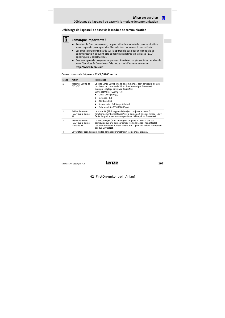 Mise en service | Lenze EMF2179IB User Manual | Page 107 / 112