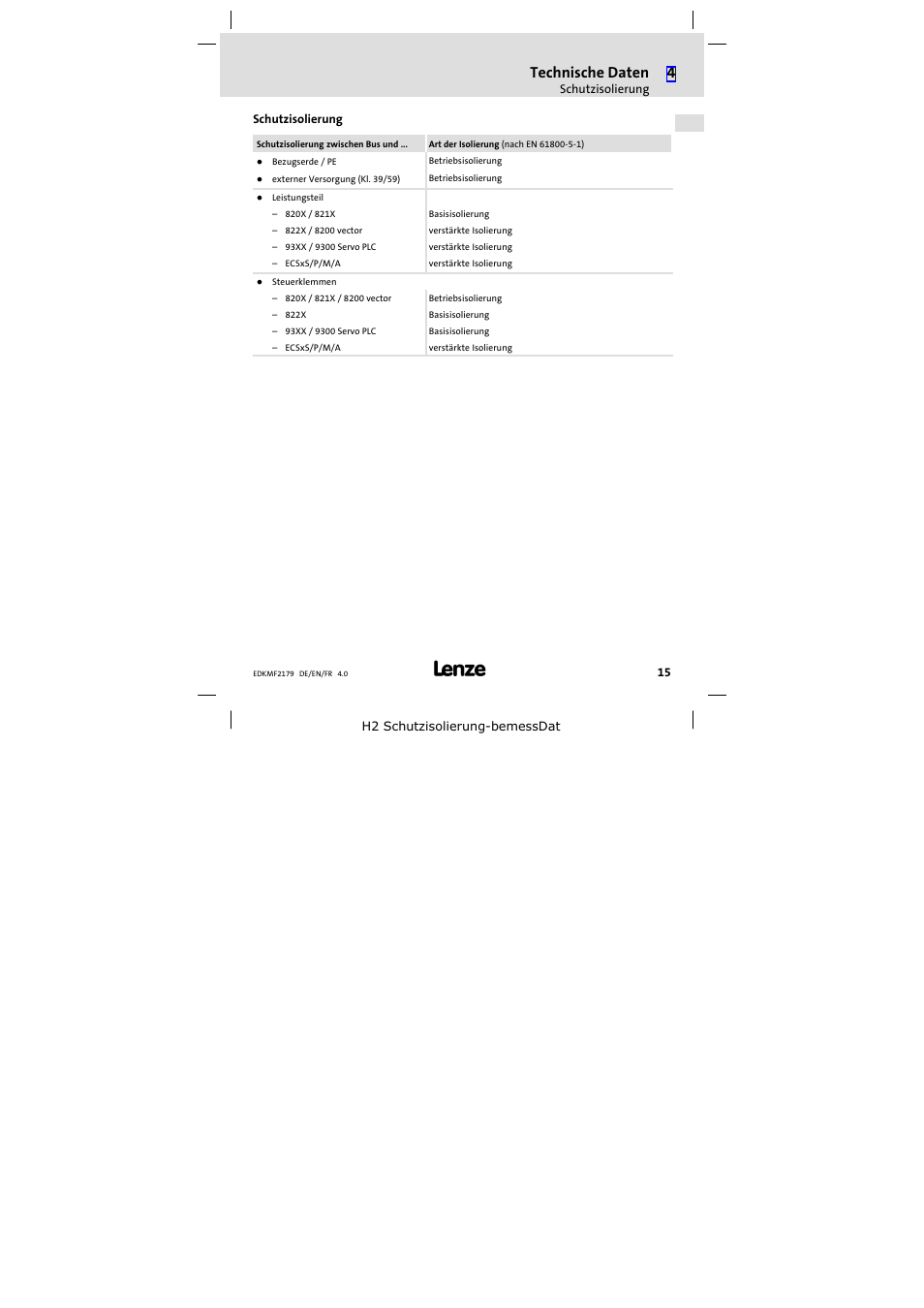 Schutzisolierung, Technische daten | Lenze EMF2179IB User Manual | Page 15 / 112
