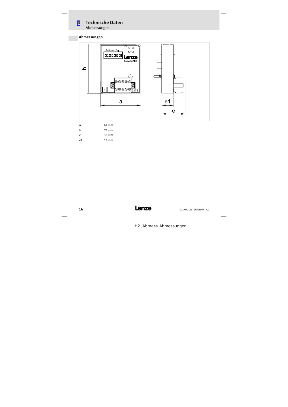 Abmessungen | Lenze EMF2179IB User Manual | Page 16 / 112