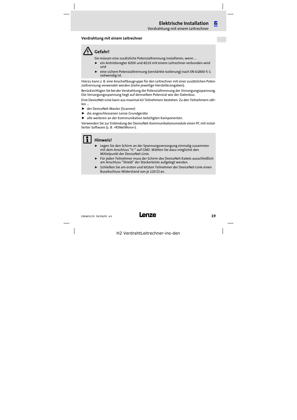 Verdrahtung mit einem leitrechner | Lenze EMF2179IB User Manual | Page 19 / 112