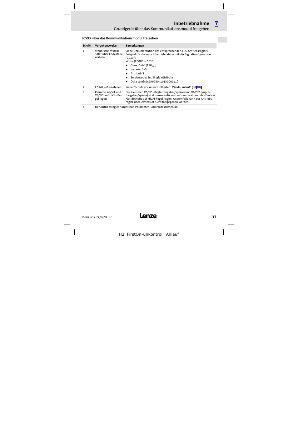 Inbetriebnahme | Lenze EMF2179IB User Manual | Page 37 / 112