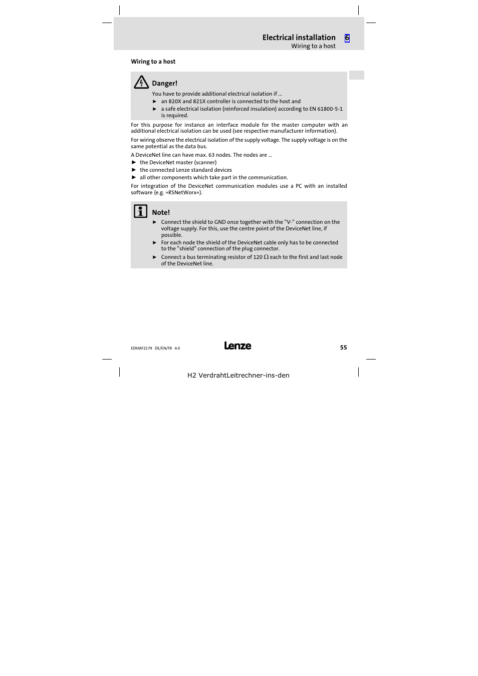 Wiring to a host | Lenze EMF2179IB User Manual | Page 55 / 112