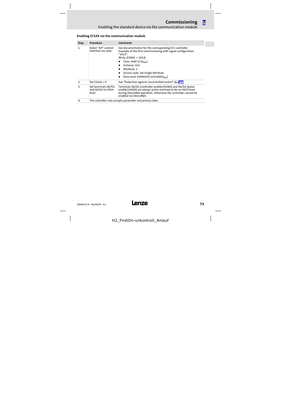 Commissioning | Lenze EMF2179IB User Manual | Page 73 / 112