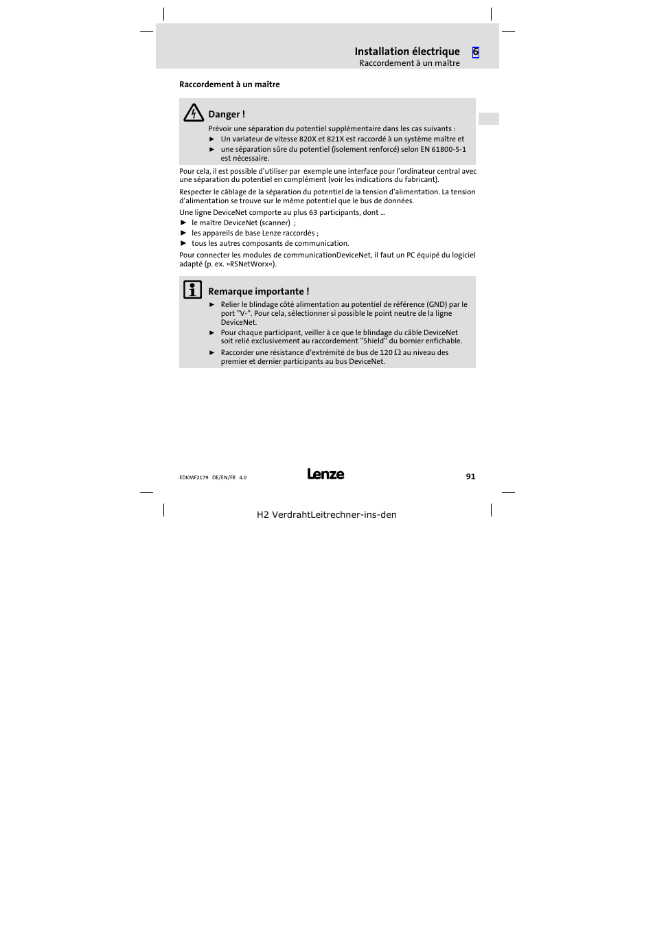 Raccordement à un maître | Lenze EMF2179IB User Manual | Page 91 / 112