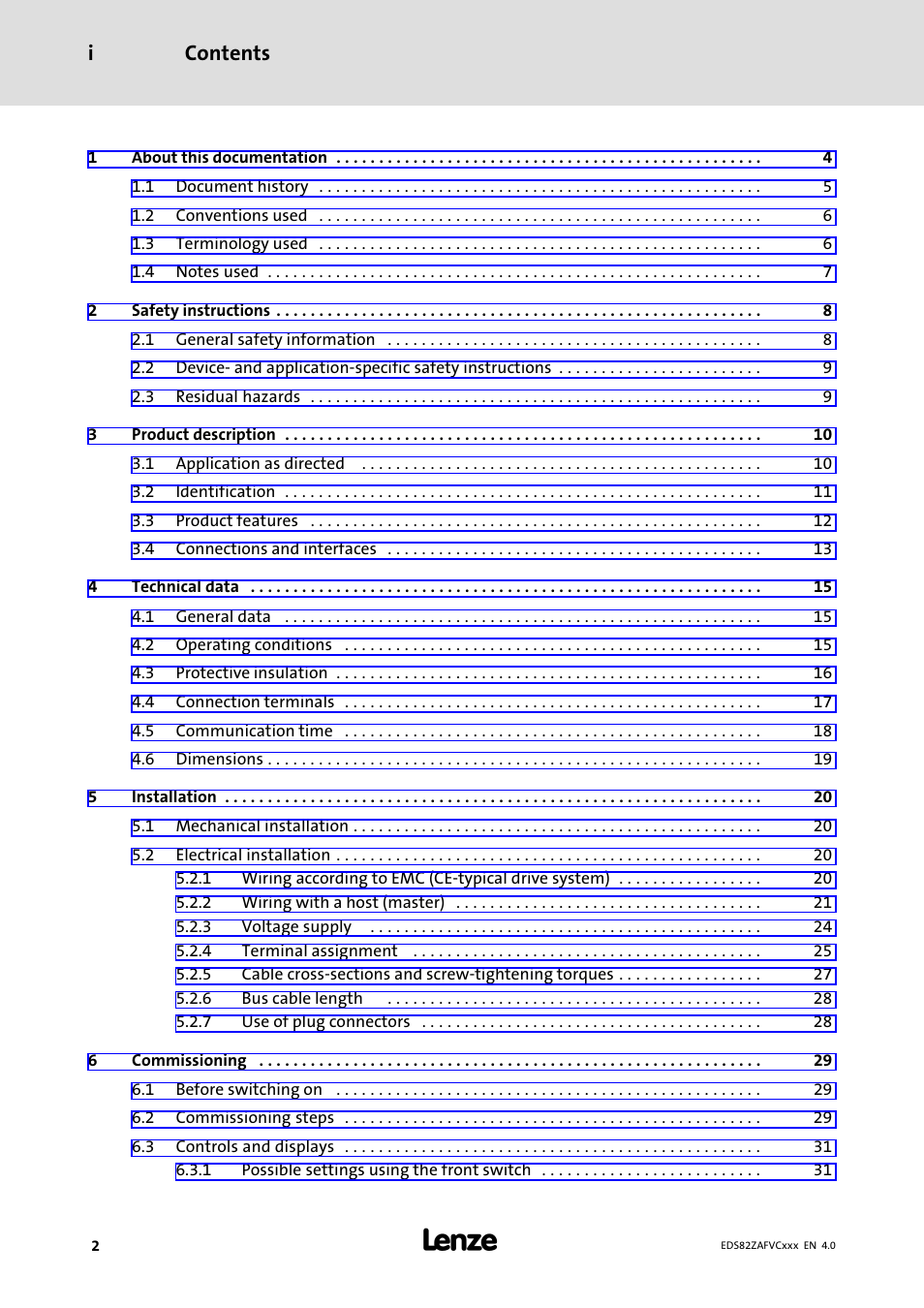Lenze E82ZAFVC010 User Manual | Page 2 / 70