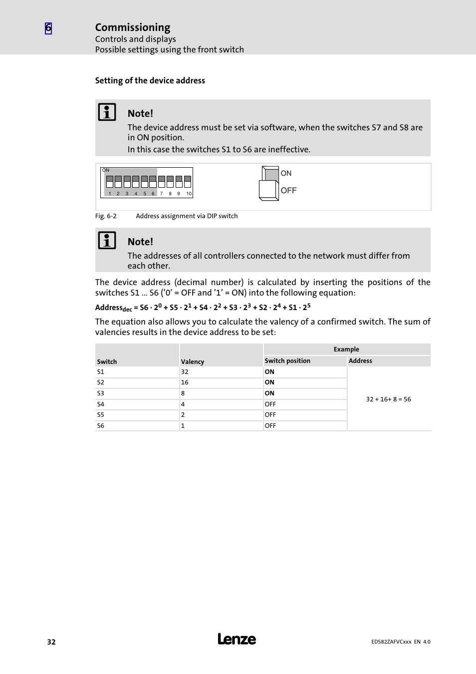Commissioning | Lenze E82ZAFVC010 User Manual | Page 32 / 70