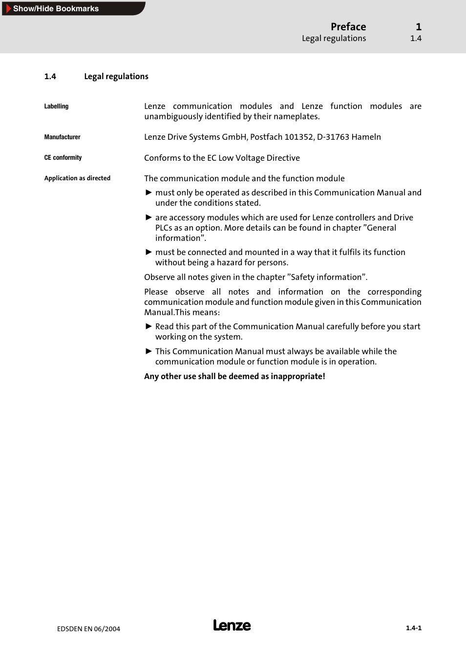 4 legal regulations, Preface | Lenze EMF2179IB User Manual | Page 12 / 85