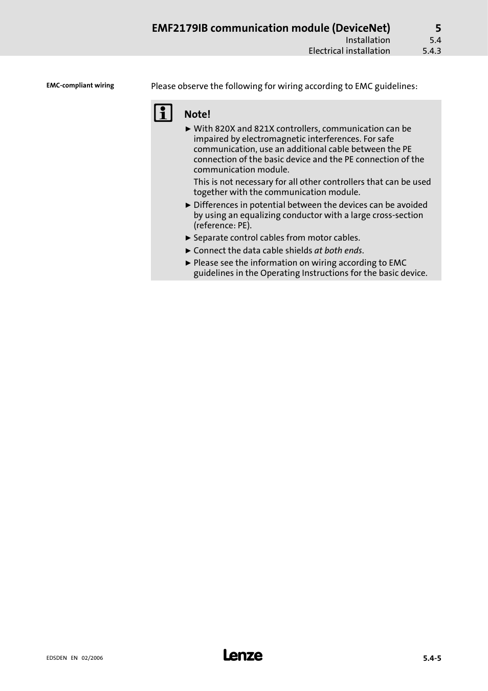 Emf2179ib communication module (devicenet) | Lenze EMF2179IB User Manual | Page 40 / 85