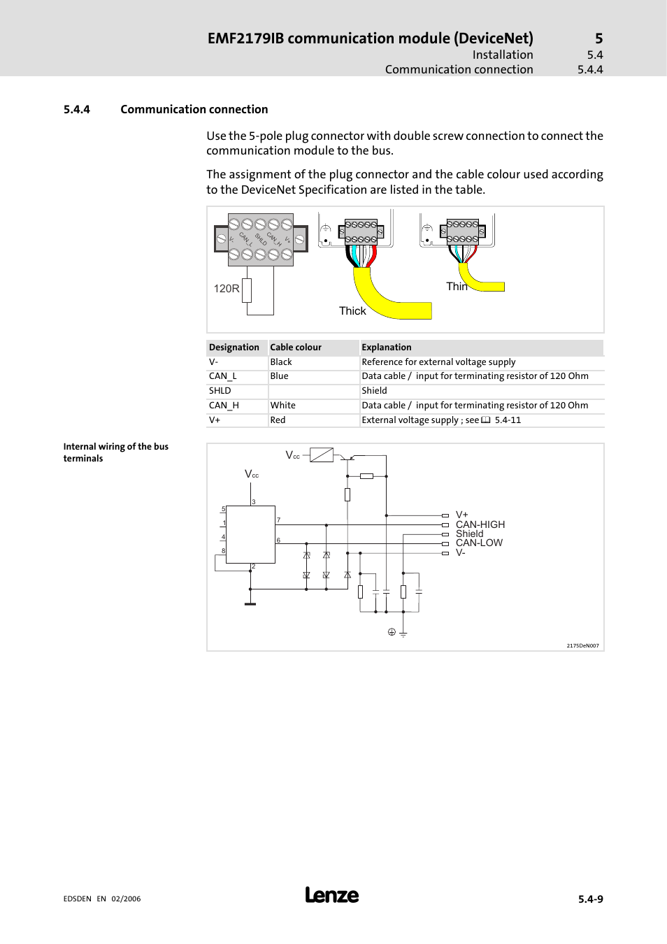 4 communication connection, Communication connection, Emf2179ib communication module (devicenet) | Installation communication connection | Lenze EMF2179IB User Manual | Page 44 / 85