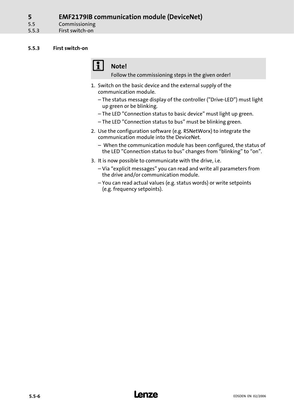 3 first switch-on, First switch-on | Lenze EMF2179IB User Manual | Page 53 / 85