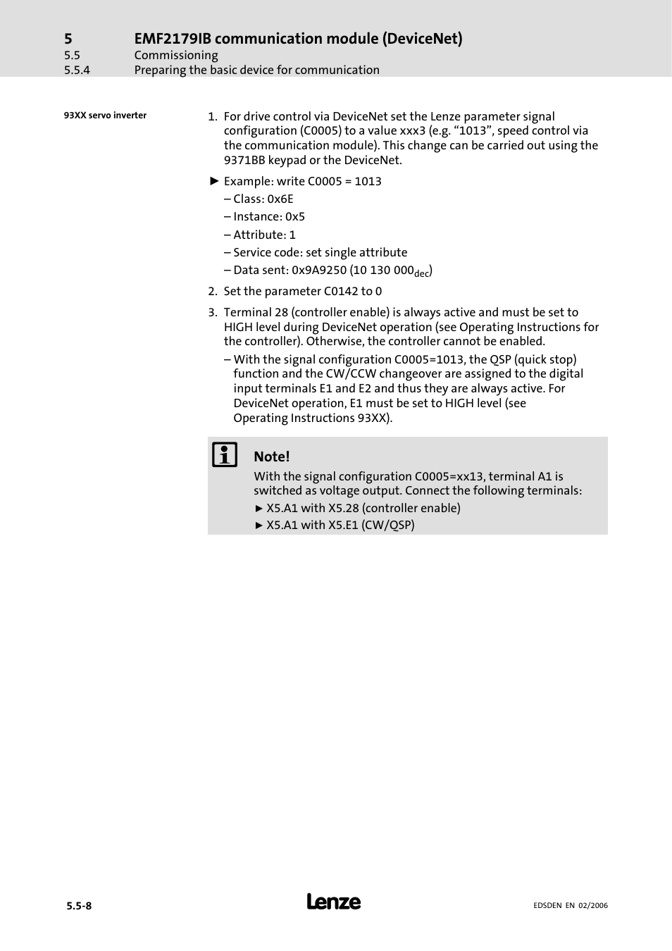 Emf2179ib communication module (devicenet) | Lenze EMF2179IB User Manual | Page 55 / 85