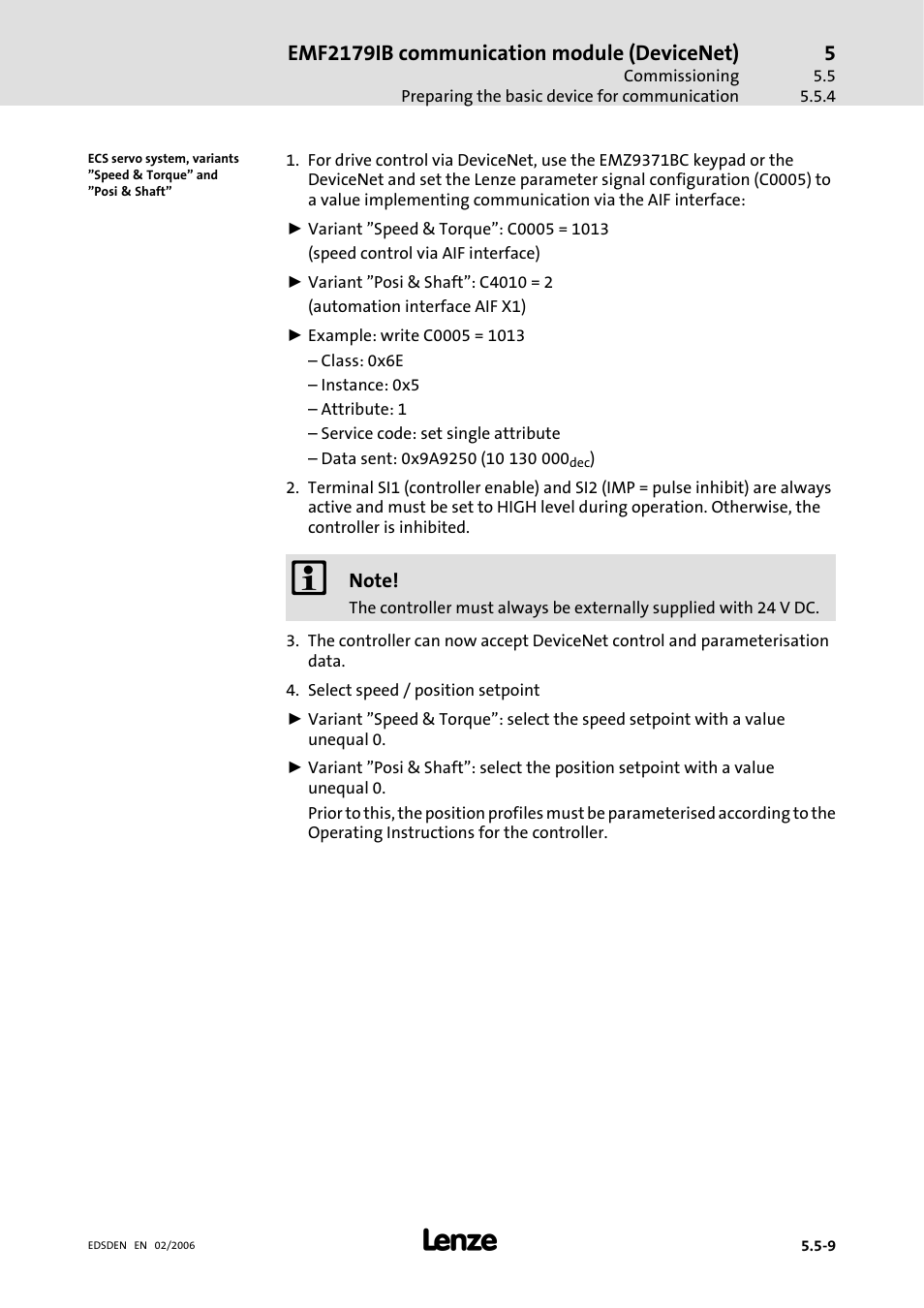 Emf2179ib communication module (devicenet) | Lenze EMF2179IB User Manual | Page 56 / 85
