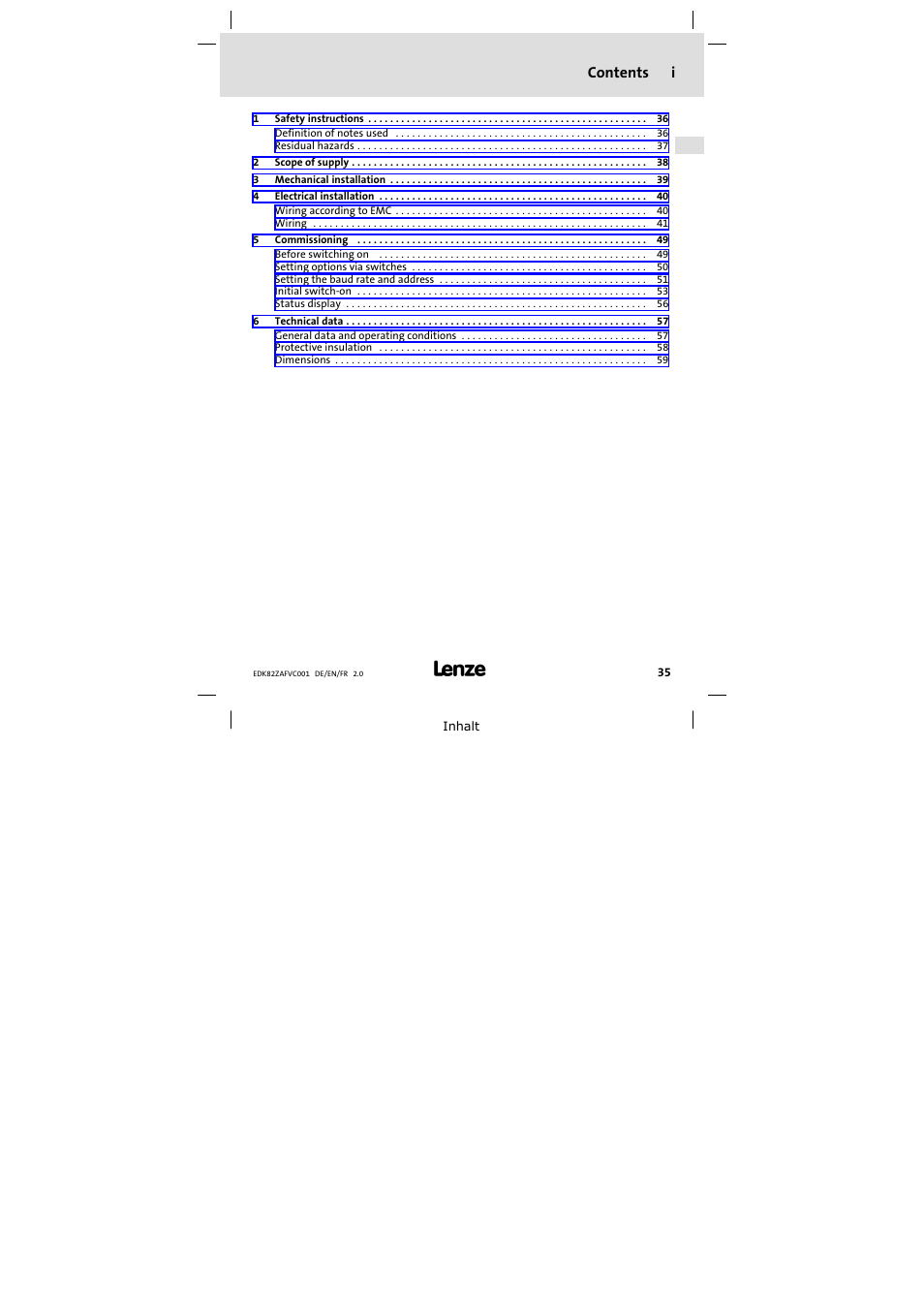 Lenze E82ZAFVC001_ User Manual | Page 35 / 88