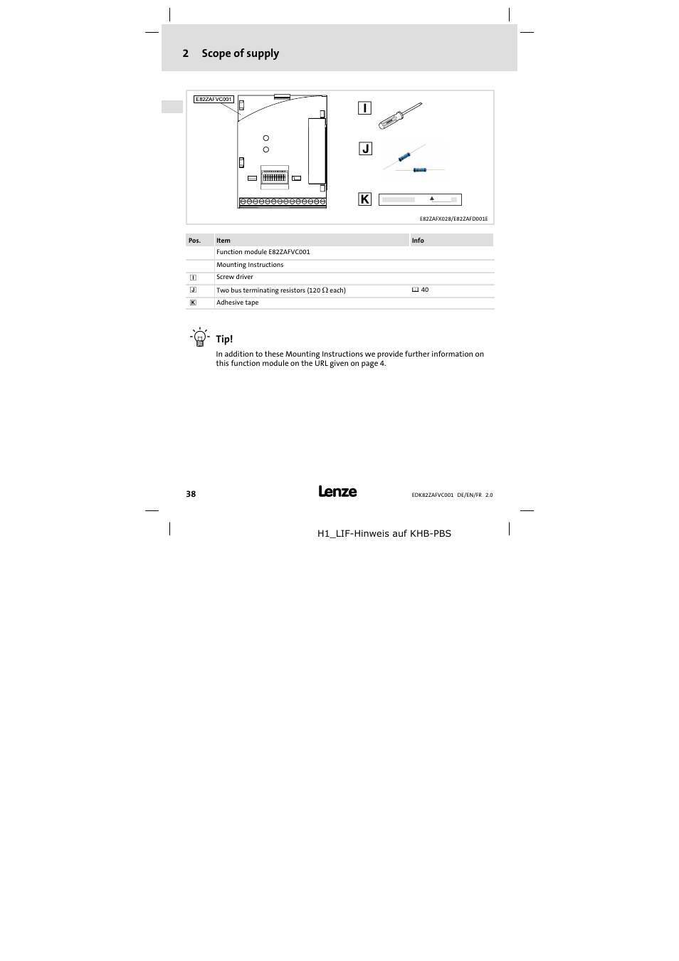 2 scope of supply, Scope of supply, 2scope of supply | Lenze E82ZAFVC001_ User Manual | Page 38 / 88